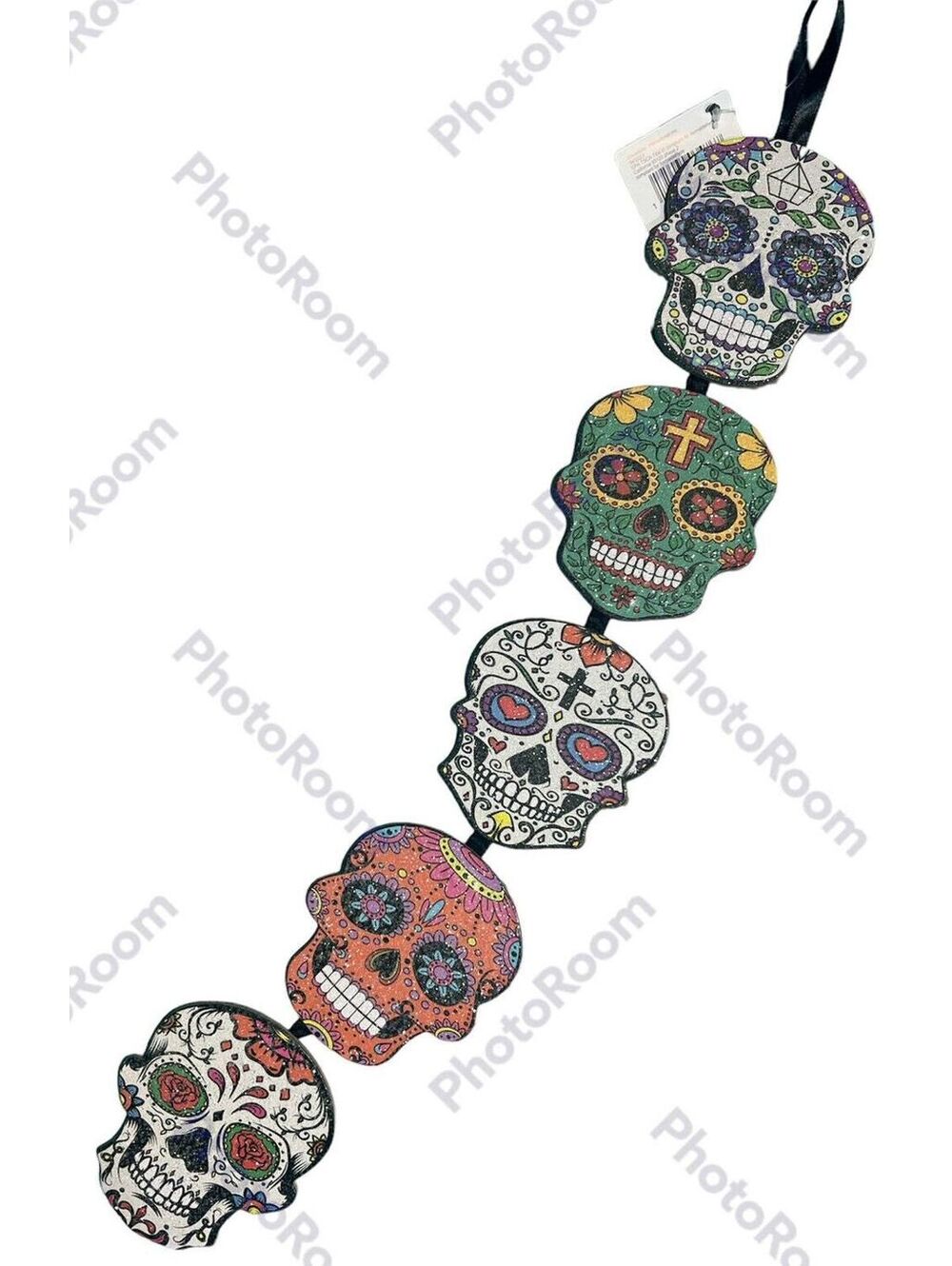 HALLOWEEN Day of The Dead Sugar Skulls Glittery Wall Hanging Decor